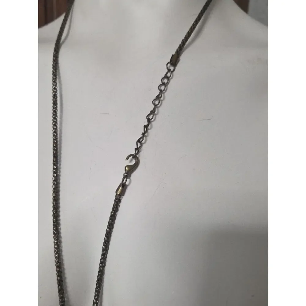 Long Beige Stone Pendant Tassel Necklace - Neutral Boho Style